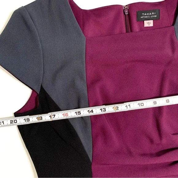 Tahari Arthur S. Levine Color Block Dress Cap Sleeve Square Neckline Size 14 - Picture 5 of 9